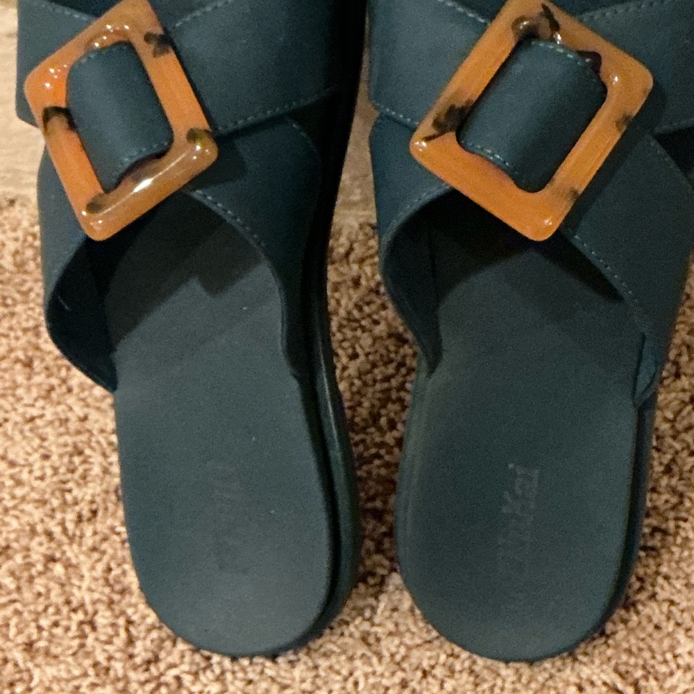 OluKai Women's Blue Sandals with Brown Buckle - Picture 2 of 5